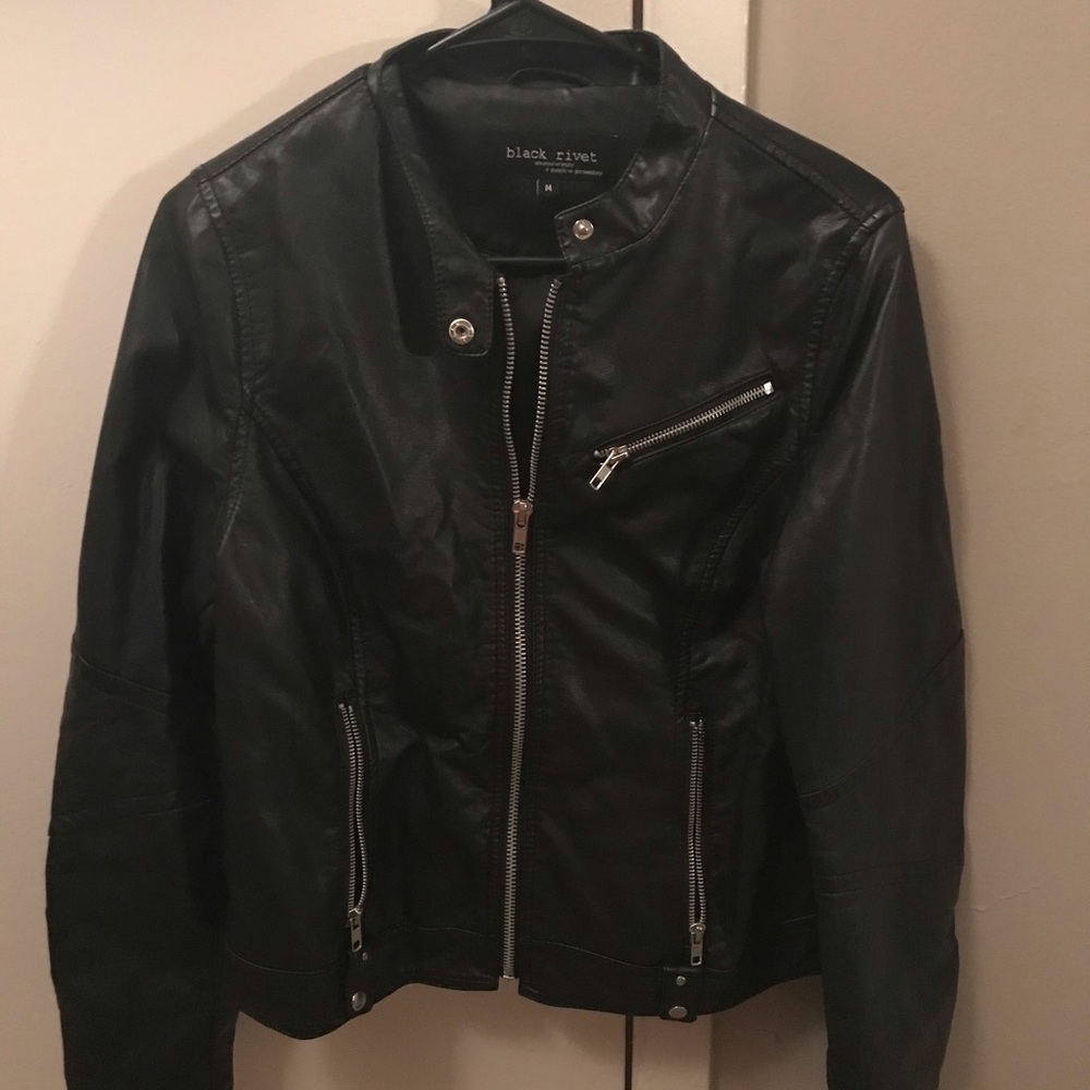 Black leather jacket.